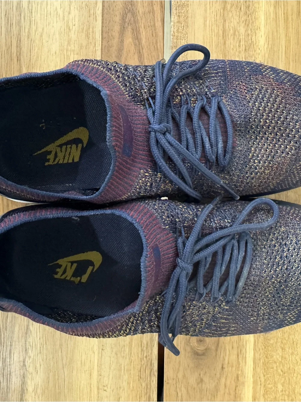 Nike Men's Flyknit Lace-Up Sneakers - Navy/Burgundy/Gold